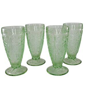 Tiara Indiana Glass 4 Chantilly Green Sandwich 10 oz Footed Iced Tea Tumblers